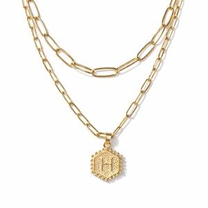 Gold Layered H Initial Necklace 14K Gold Plated Paperclip Chain Coin Pendant